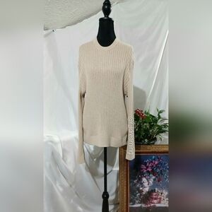 NWT Abercrombie & Fitch Men's Knit Ribbed Crewneck Sweater Size L In Light Tan